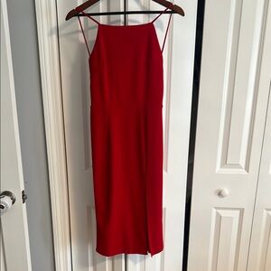 Lulu's Red Sheath Spaghetti Strap Midi Dress
